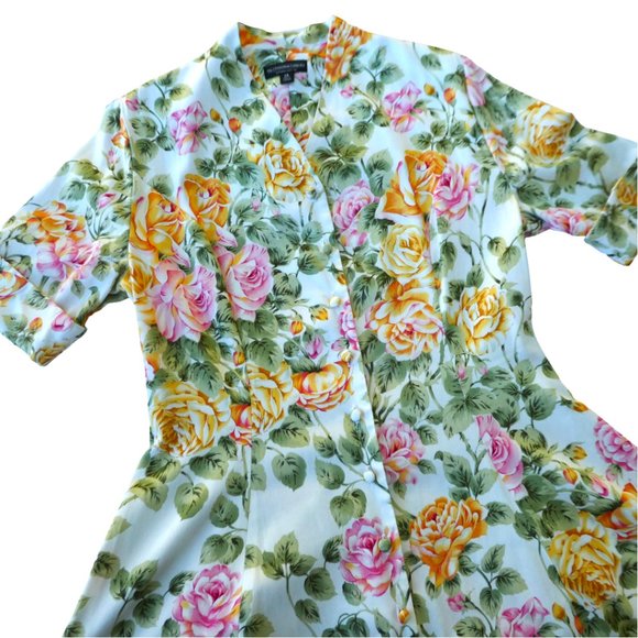 Vintage The J. Peterman Company Floral Maxi Dress Button Front Half Sleeves 14 - Picture 6 of 8